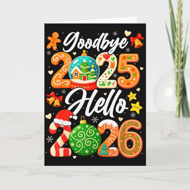 Tarjeta Happy New Year Goodbye 2025 Hello 2026 Christmas G (Anverso)