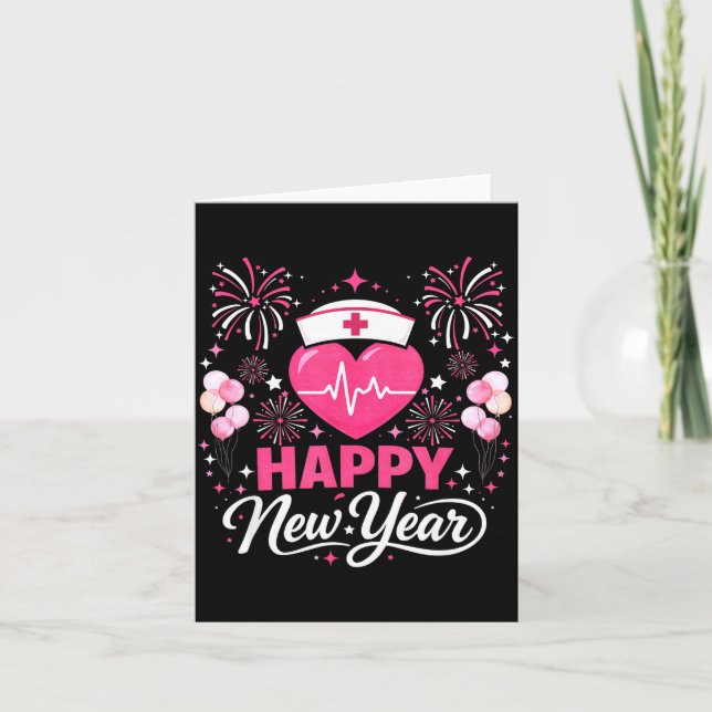 Tarjeta Happy New Year Nurse Crew Heartbeat Medical Celebr (Anverso)
