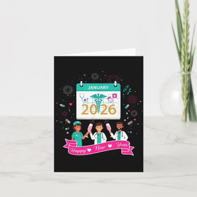 Tarjeta Happy New Year Nurse Shirt; Cute Medical Staff 202 (Anverso)