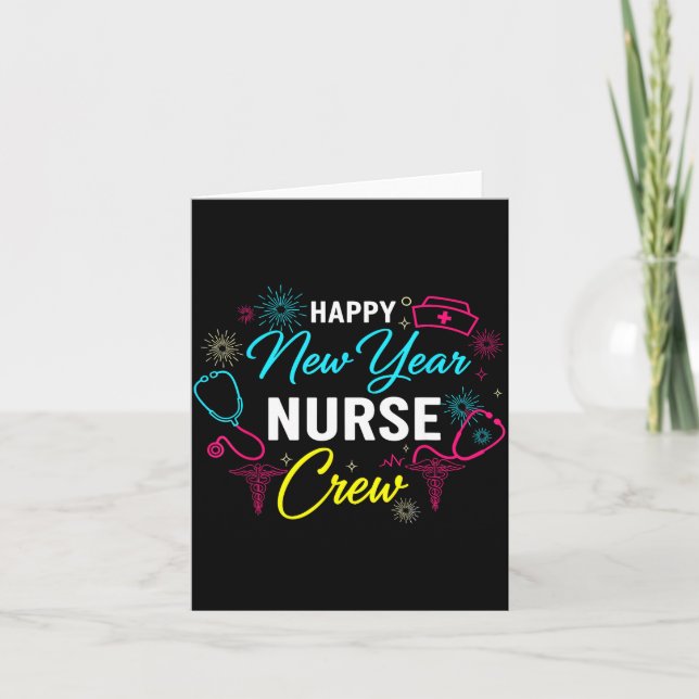 Tarjeta Happy New Year Nurse Shirt, Fireworks Stethoscope  (Anverso)