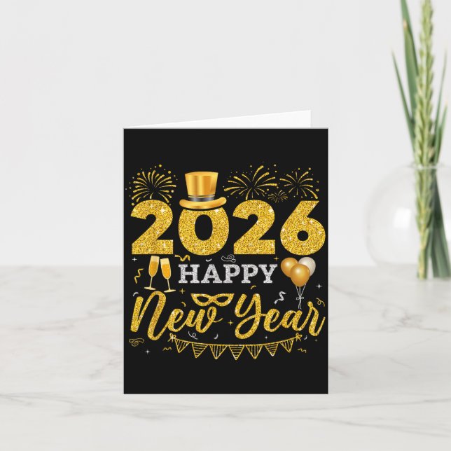 Tarjeta Happy New Year Party 2026 Ballon Family Matching M (Anverso)