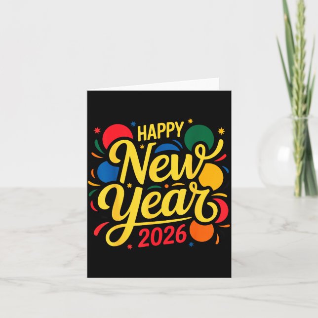 Tarjeta Happy New Year Party 2026 Ballon Family Matching M (Anverso)