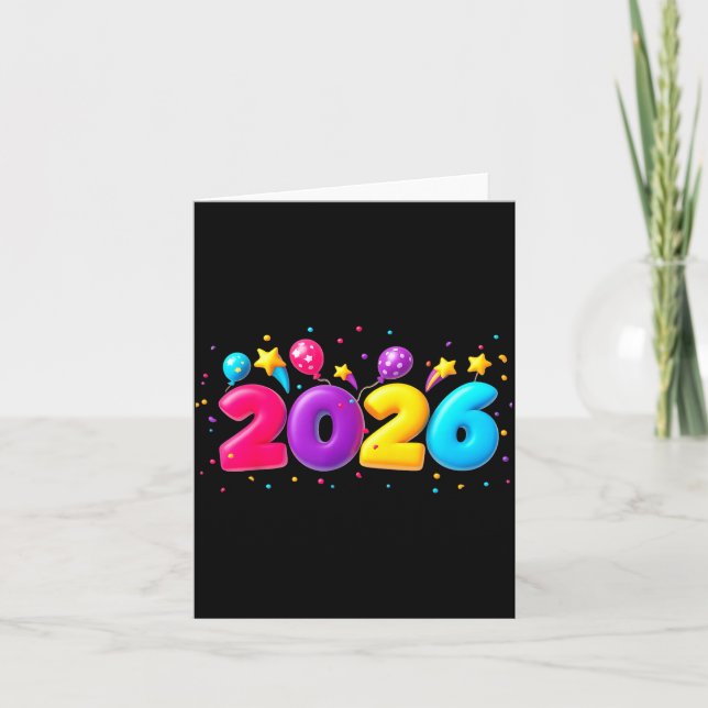 Tarjeta Happy New Year Party 2026 Ballon Family Matching M (Anverso)