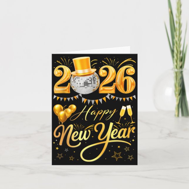 Tarjeta Happy New Year Party 2026 Funny Balloon Family Mat (Anverso)