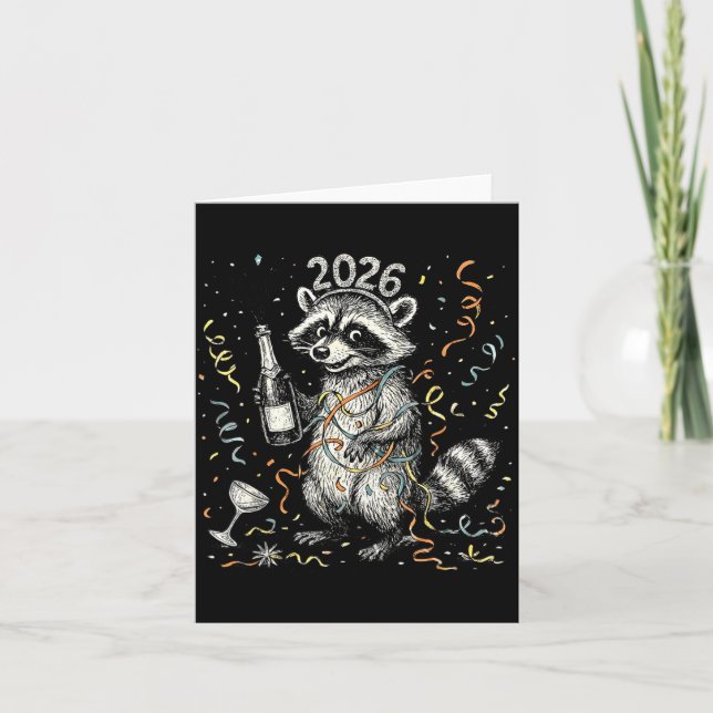 Tarjeta Happy New Year Raccoon With Champagne Funny New Ye (Anverso)