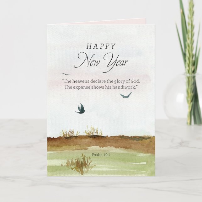 Tarjeta Happy New Year Scripture Psalm 19 Winter Desert  (Anverso)