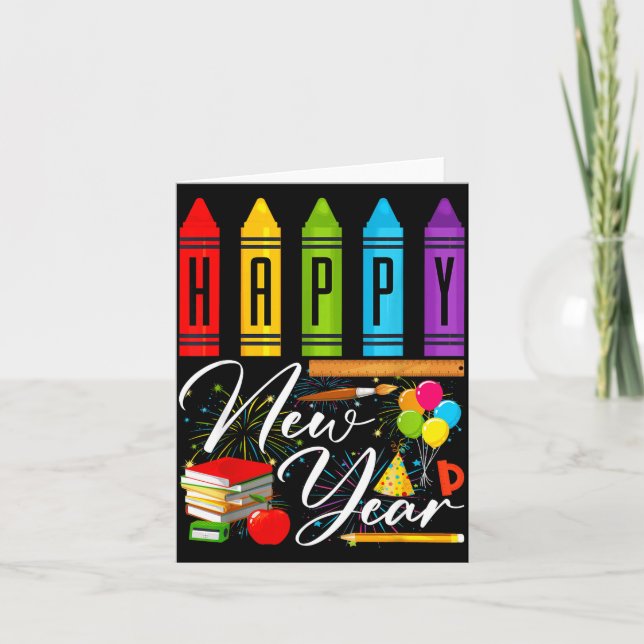 Tarjeta Happy New Year Teacher Fireworks New Years Eve Par (Anverso)