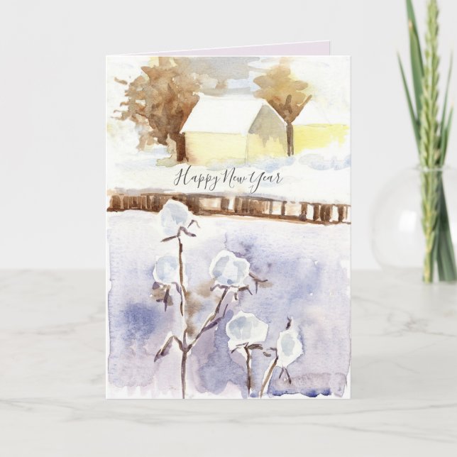 Tarjeta Happy New Year Winter Snow House (Anverso)