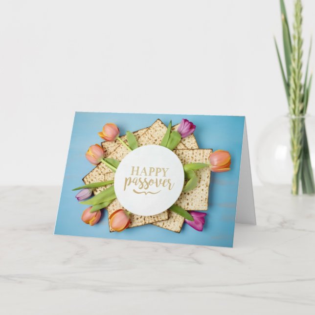 Tarjeta Happy Passover Card with Tulips & Matzo | Modern (Anverso)