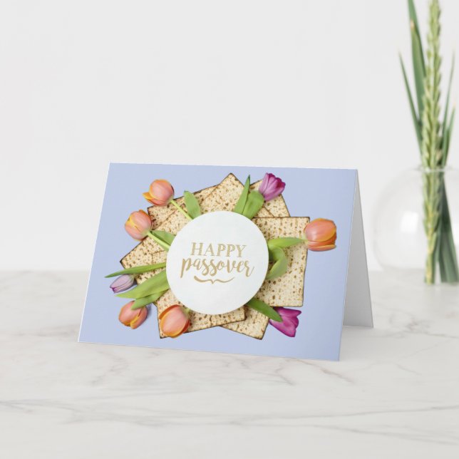 Tarjeta Happy Passover Card with Tulips & Matzo | Modern (Anverso)