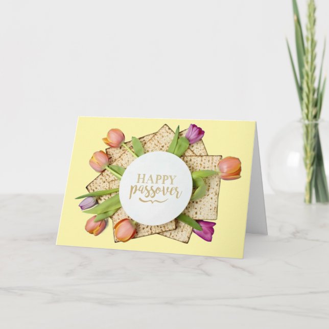 Tarjeta Happy Passover Card with Tulips & Matzo | Modern (Anverso)