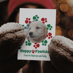 Tarjeta Happy Pawlidays Photo and Wreath