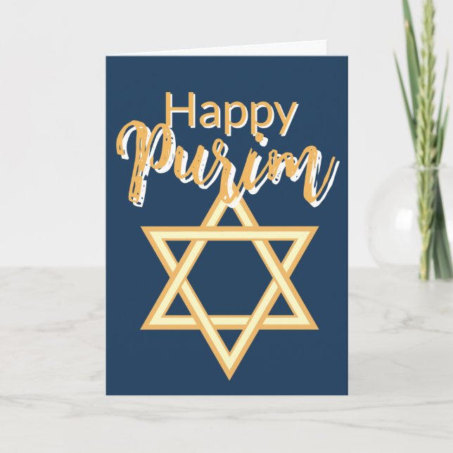 Tarjeta Happy Purim Greeting Card - Star of David Blue  (Anverso)