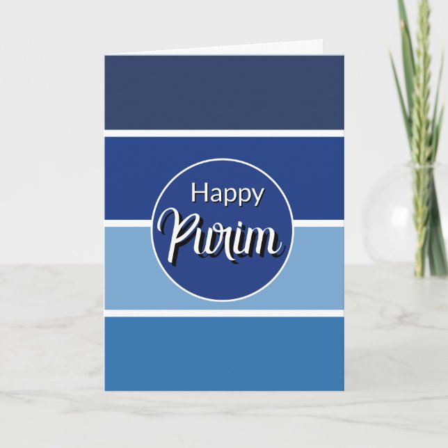 Tarjeta Happy Purim Greeting Card - White Blue Lines  (Anverso)