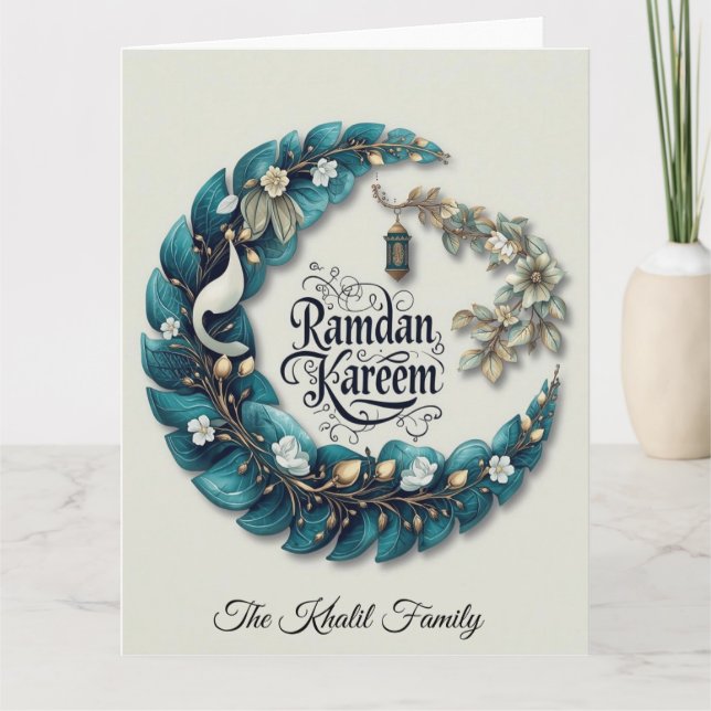 Tarjeta Happy Ramadan Mubarak | Ramadan Kareem Blue Muslim (Anverso)
