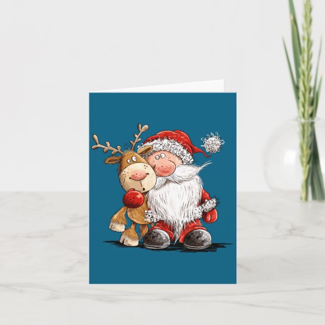 Tarjeta Happy Reindeer And Santa Christmas Illustration Pr (Anverso)
