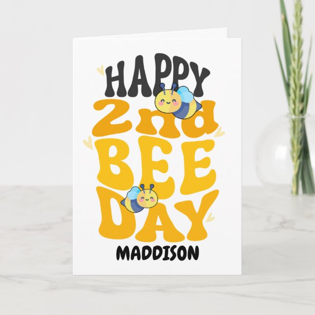 Tarjeta Happy Second Bee Day Birthday Honey Bee (Anverso)