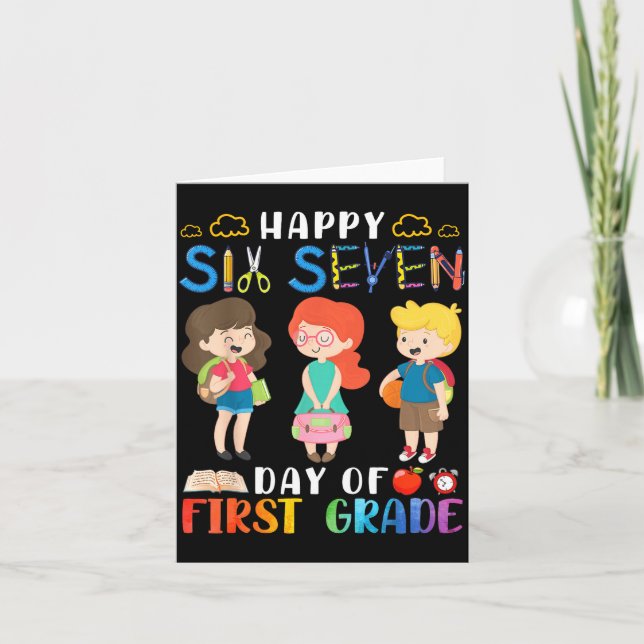 Tarjeta Happy Six Seven Day Of First Grade Student Back To (Anverso)