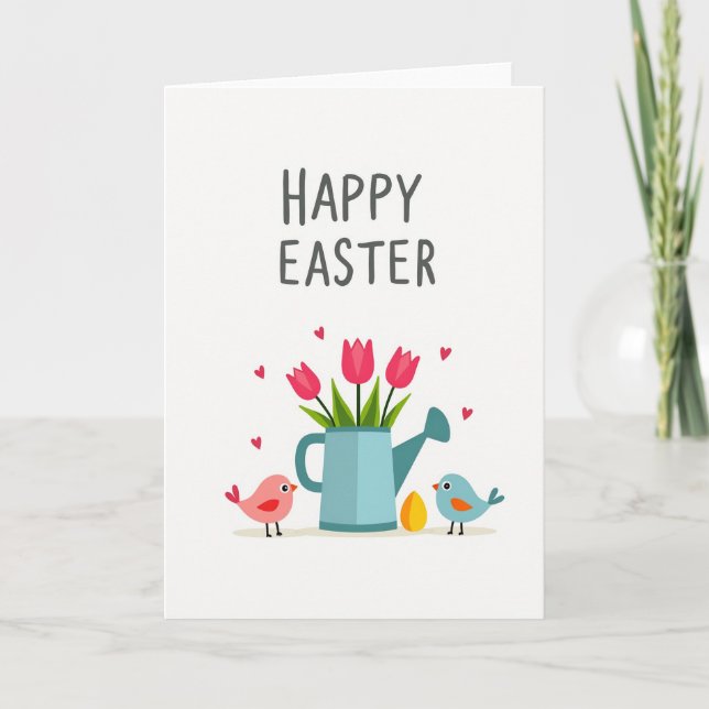 Tarjeta Happy Spring Flowers Bird Egg Card (Anverso)