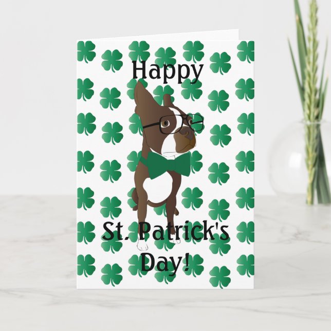 Tarjeta Happy St. Patrick's Day Boston Terrier Card (Anverso)