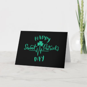 Tarjeta Happy St Patricks Day Hearbeat pulse Shamrock