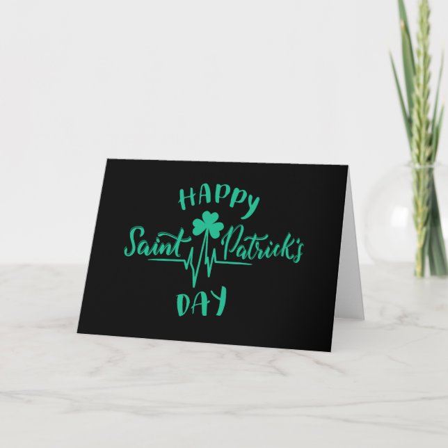 Tarjeta Happy St Patricks Day Hearbeat pulse Shamrock (Anverso)