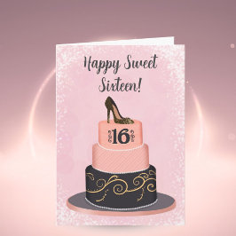 Tarjeta Happy Sweet Sixteen Fashionable Cake