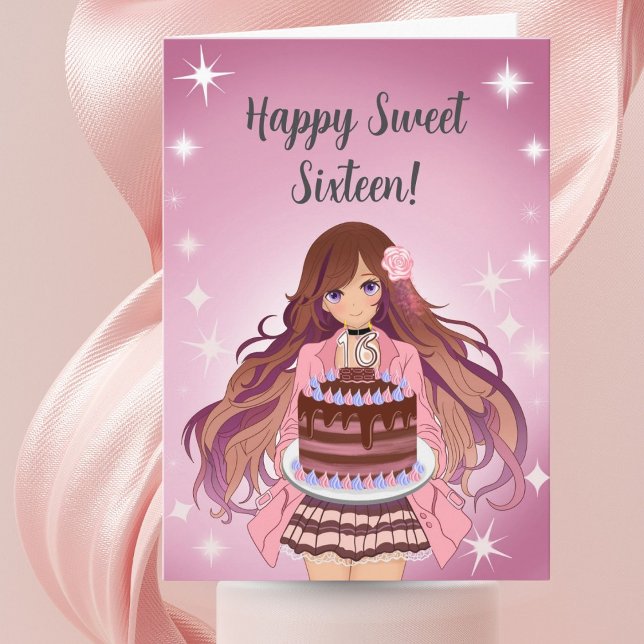 Tarjeta Happy Sweet Sixteen Teenager Girl with Cake (Subido por el creador)