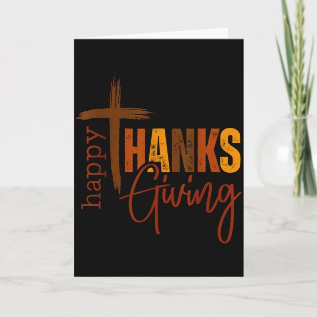 Tarjeta Happy Thanksgiving Christian Cross Turkey Pumpkin  (Anverso)