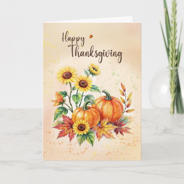 Tarjeta Happy Thanksgiving Sunflowers and Pumpkins (Anverso)