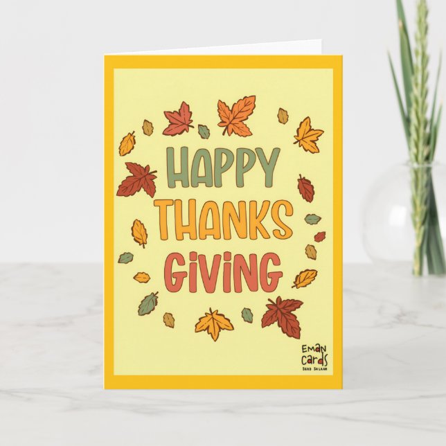 Tarjeta Happy Thanksgiving - Yellow Theme (Anverso)