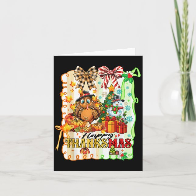 Tarjeta Happy Thanksmas Turkey Thanksgiving Ne Tree Christ (Anverso)