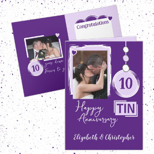 Tarjeta Happy Tin 10° Aniversario 2 foto con nombres morad
