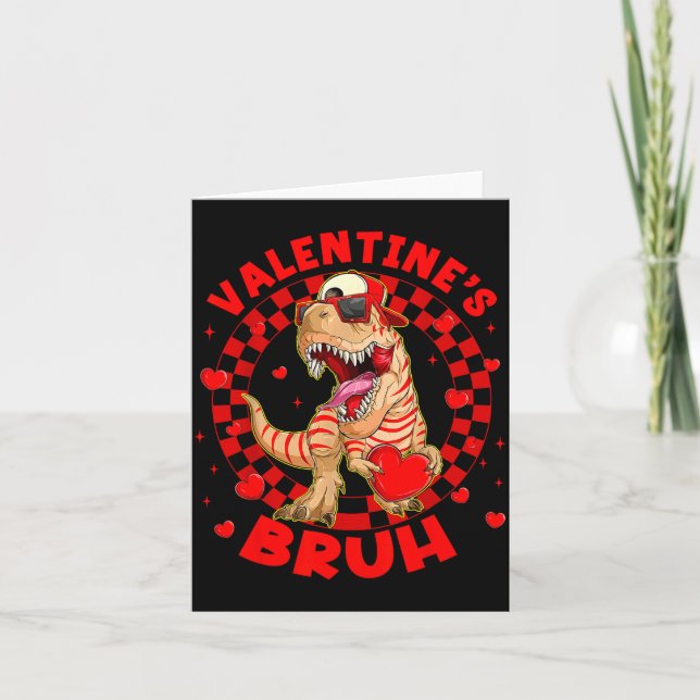 Tarjeta Happy Valentine's Bruh Funny Dinosaur Valentine Me (Anverso)