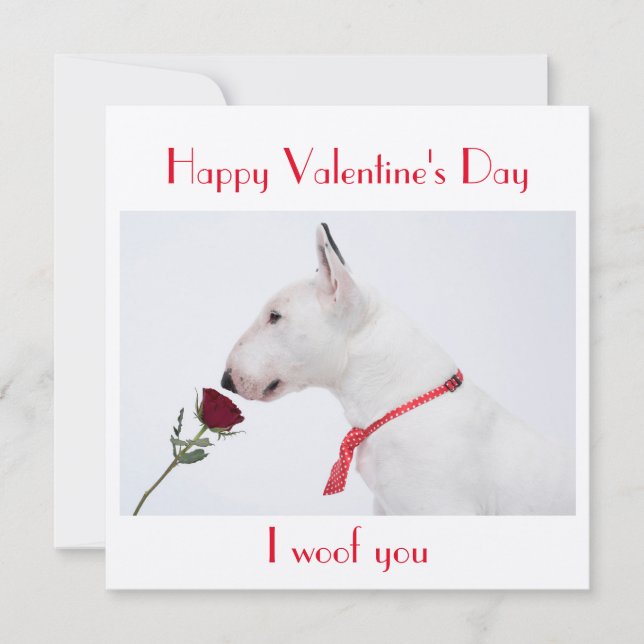 Tarjeta Happy Valentine's Day Bull Terrier with a Rose (Anverso)