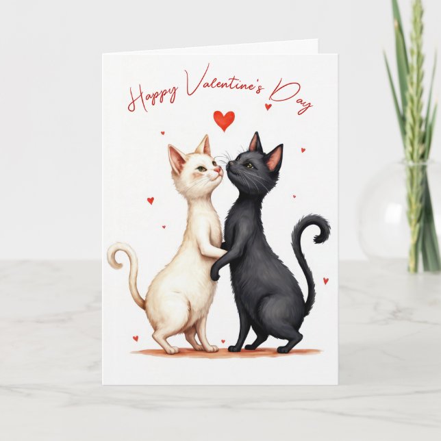 Tarjeta Happy Valentine's Day Cats Dancing (Anverso)