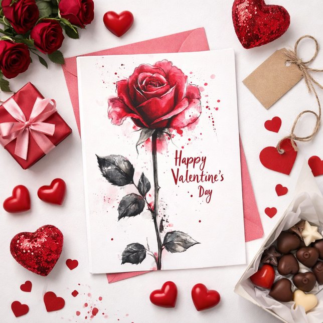 Tarjeta Happy Valentine's Day – Classic Red Rose (Subido por el creador)
