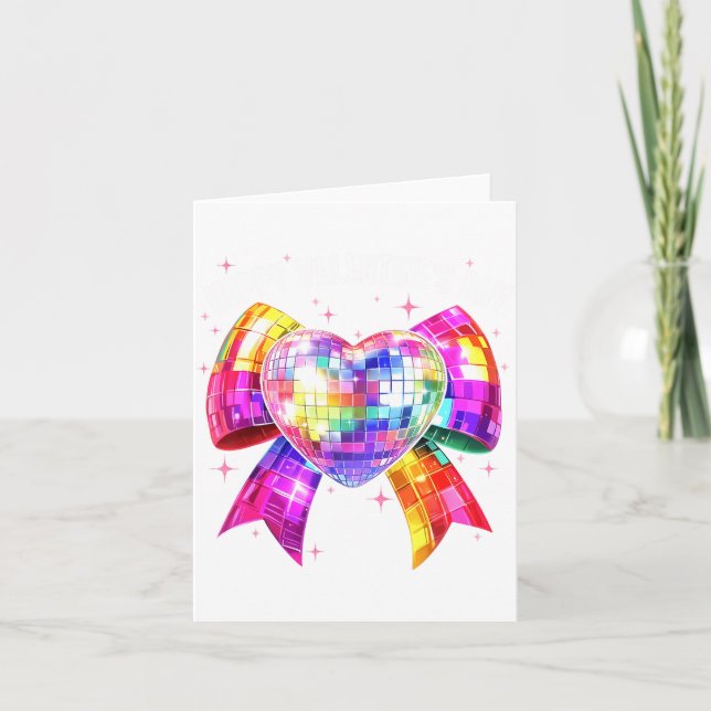 Tarjeta Happy Valentine's Day Coquette Disco Ball Heart Gi (Anverso)