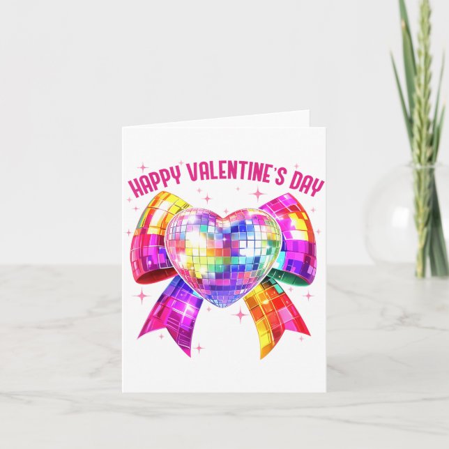 Tarjeta Happy Valentine's Day Coquette Disco Ball Heart Gi (Anverso)