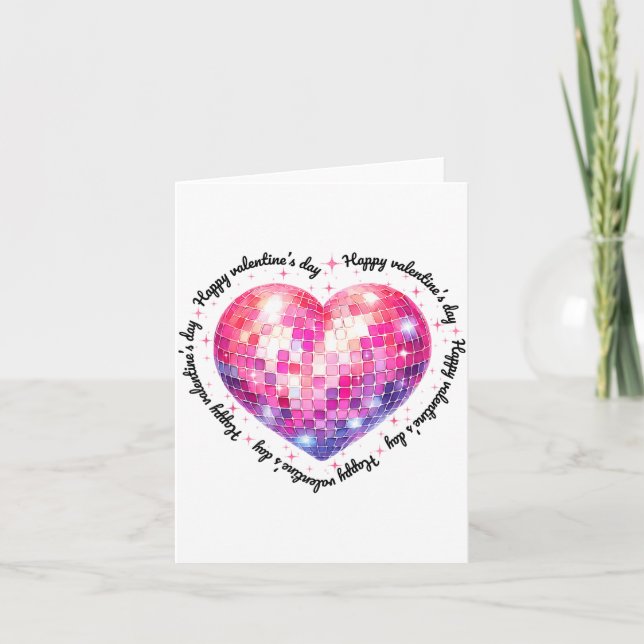 Tarjeta Happy Valentine's Day Coquette Nk Disco Ball Heart (Anverso)