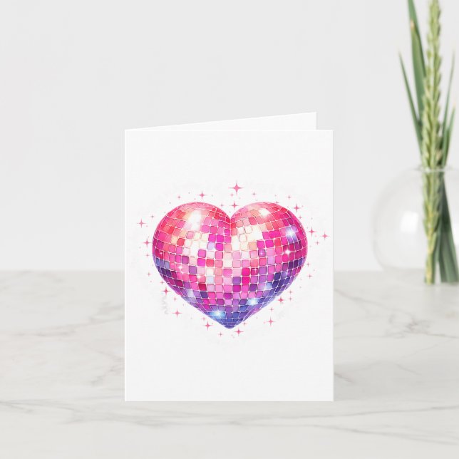 Tarjeta Happy Valentine's Day Coquette Nk Disco Ball Heart (Anverso)