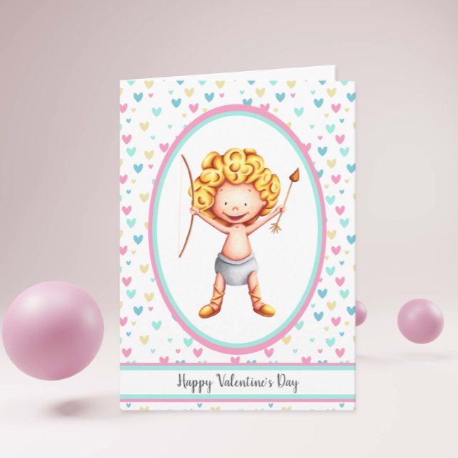 Tarjeta Happy Valentine's Day Cute Cupid Smiling (Subido por el creador)