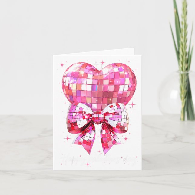Tarjeta Happy Valentine's Day Funny Coquette Disco Ball He (Anverso)