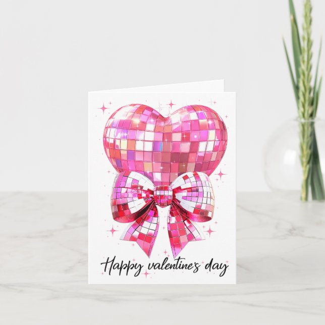 Tarjeta Happy Valentine's Day Funny Coquette Disco Ball He (Anverso)