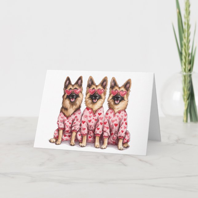 Tarjeta Happy Valentines Day German Shepherd Dogs (Anverso)