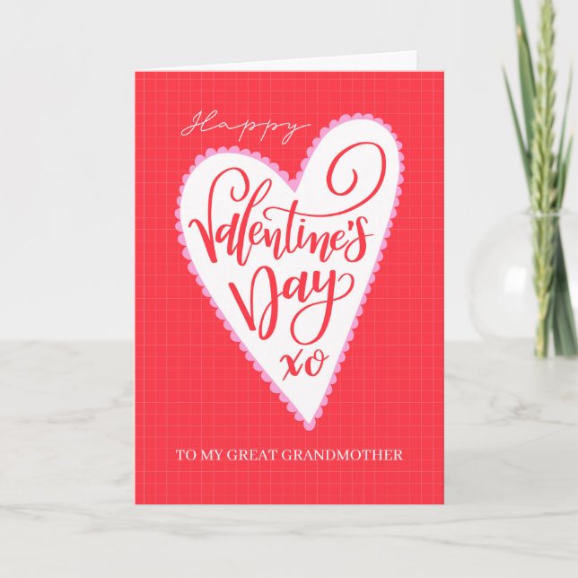 Tarjeta Happy Valentine's Day Great Grandmother Big Heart  (Anverso)