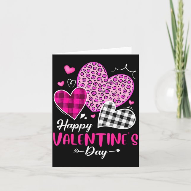 Tarjeta Happy Valentine's Day Leopard And Plaid Hearts Gir (Anverso)