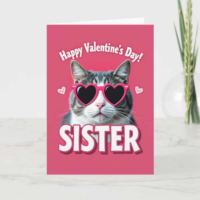 Tarjeta Happy Valentines Day Sister Cat Card (Anverso)