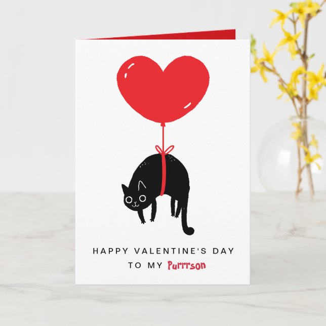 Tarjeta Happy Valentine's Day To My Purrrson Cat  (flor amarilla)