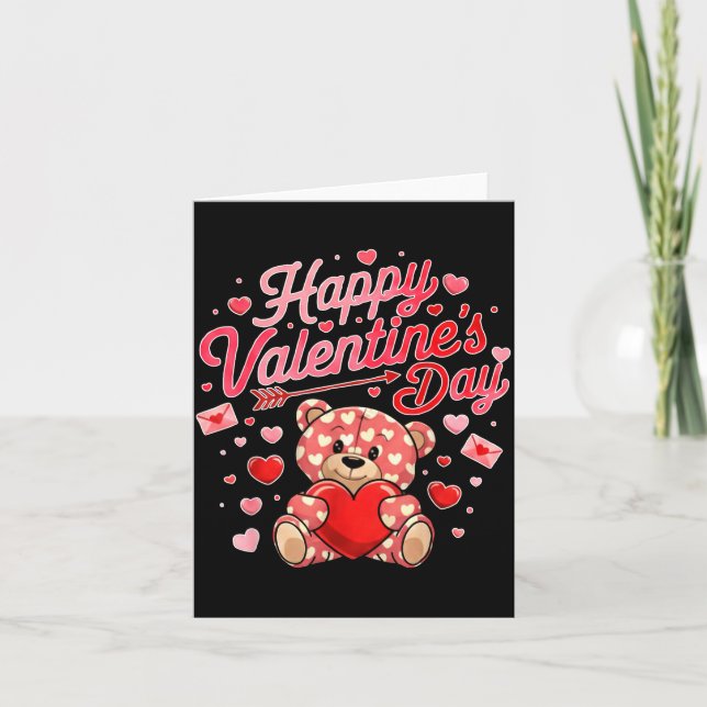 Tarjeta Happy Valentines Day Women Cute Bear Valentine Hea (Anverso)